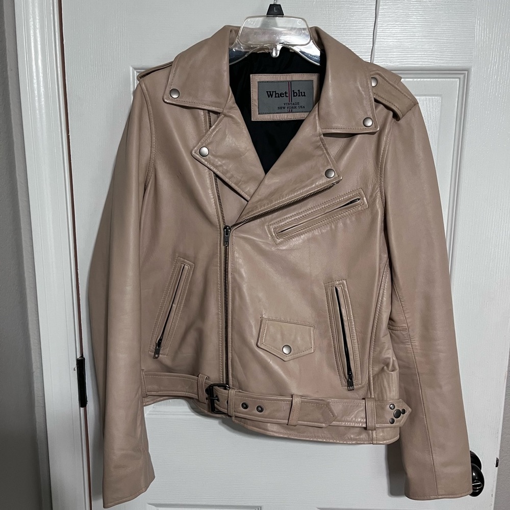 Whet Blu brand leather jacket, tan (L)